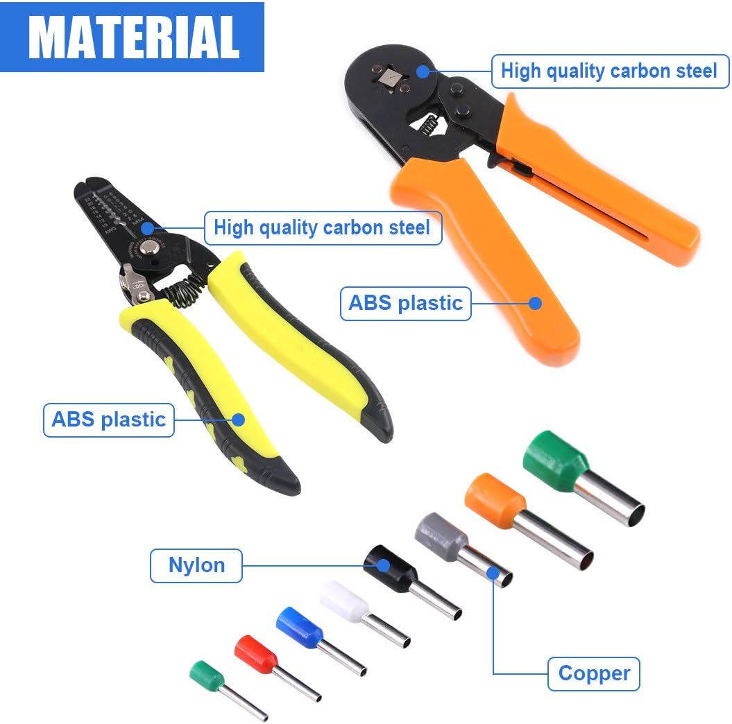 Glarks Ferrule Crimping Tool Kit, Ferrule Wire Terminal Block Crimper Plier with 800pcs Wire Ferrule Terminals Kit Insulated 0.25-6.0mm², AWG 23-10 and A 10-22 AWG Wire Stripper for Wiring Projects