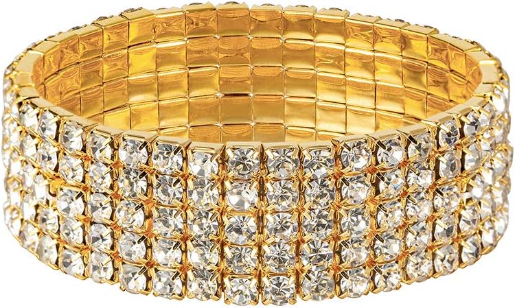 YINLI Sparkling Strand Crystal Rhinestone Stretch Tennis Bracelet Bridal Bridesmaid Bangle