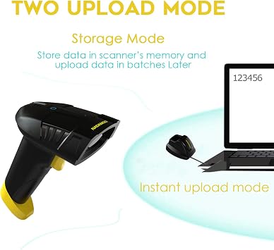 NADAMOO Wireless Barcode Scanner with Charging Cradle, Read 1D, 2D, QR Code, Data Matrix, PDF417, 400m Transmission Distance, 2200mAh Rechargeable Battery, Cordless CMOS Image Reader for Computer
