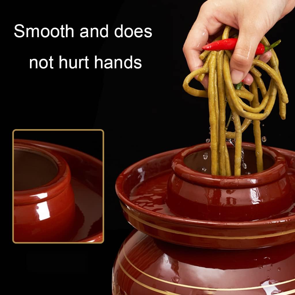 Red Traditional Chinese Porcelain Pickle Jar, Ceramic Fermentation Crock Pickling Pot,Fermenting Jar with Water Seal Airlock Lid Stoneware Fermenter for Kimchi Sauer 8KG