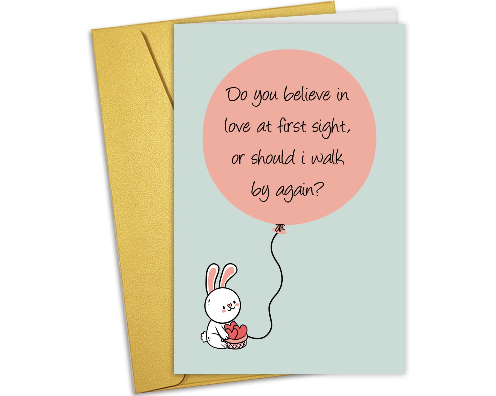 NchigedyCute Bunny Valentine's Day Card for Girlfriend Boyfriend, Funny Birthday Card for Him Her, Love At First Sight Card