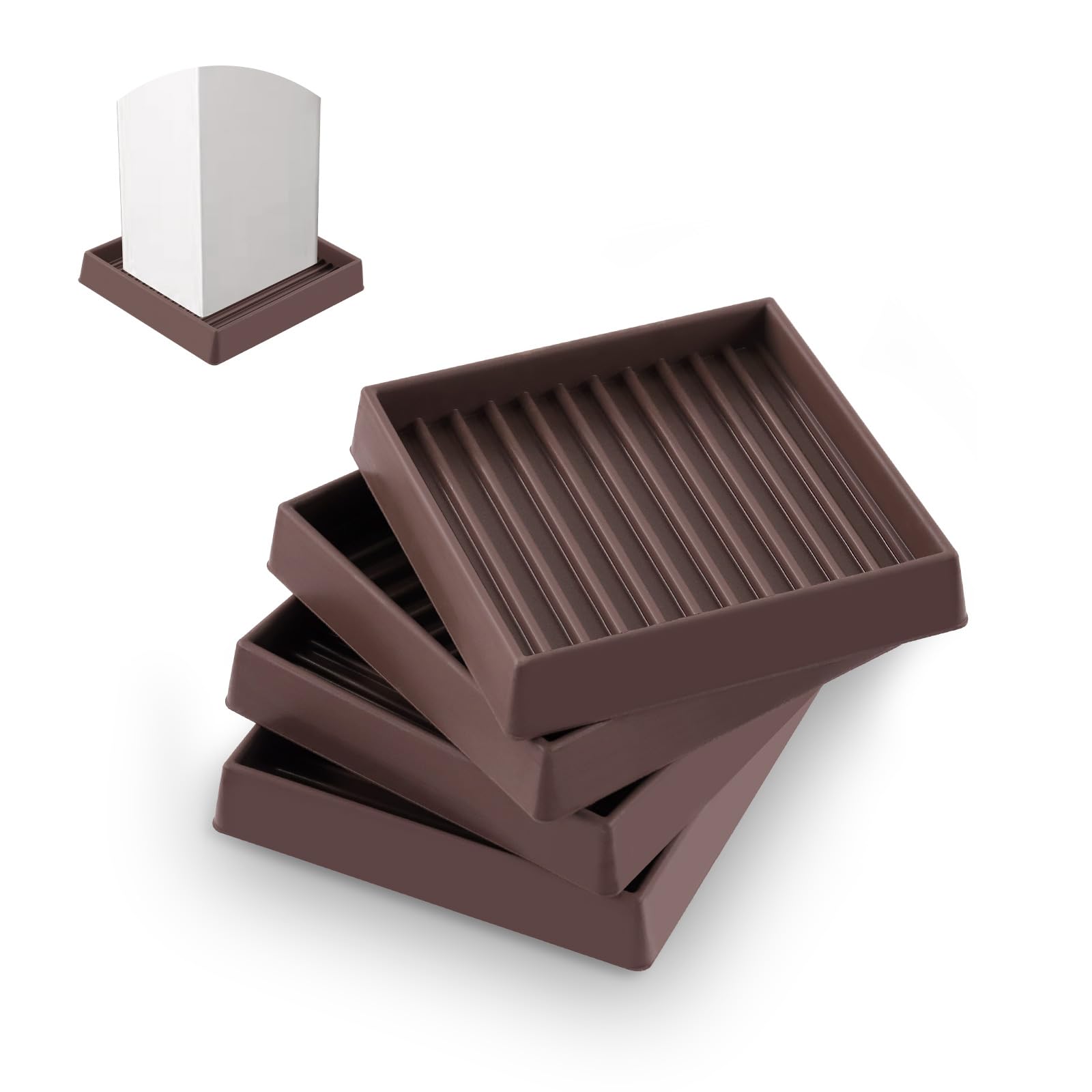 Rustark 4Pcs 50mm 2 Inch Brown Square Rubber Caster Cups Non Slip Furniture Square Pads Coasters Square Pads Hardwoods Floors Protectors Non Skid Square Furniture Feet Caps for Bed Couch Tables Chair — image 1