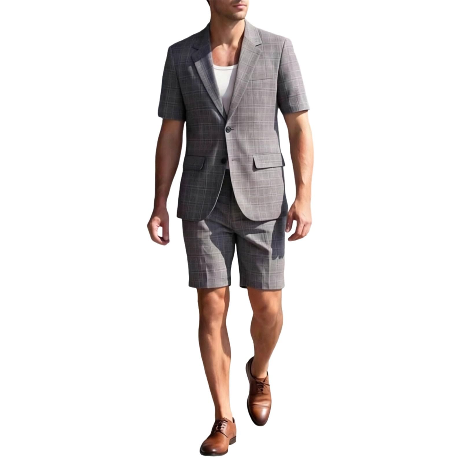 Set Uomo 2026 Leggero A Quadri Traspirante Affari Casual Moderno Due Pezzi