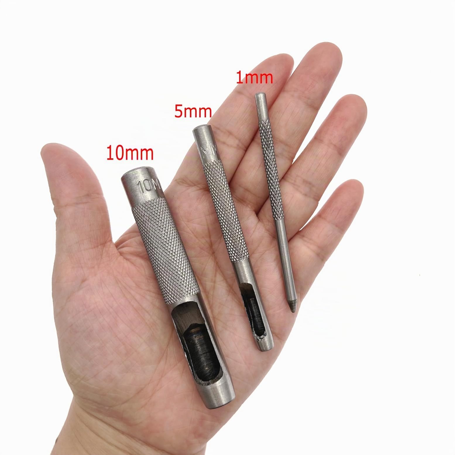 JZK 10 X Ensemble de Poinçons Creux Ronds en Acier, Coupeur de Perforation en Cuir pour Joint de Bracelet de Montre, Tissu de Chaussure, Toile, Papier, Oeillet de Vêtements (1 mm à 10 mm)