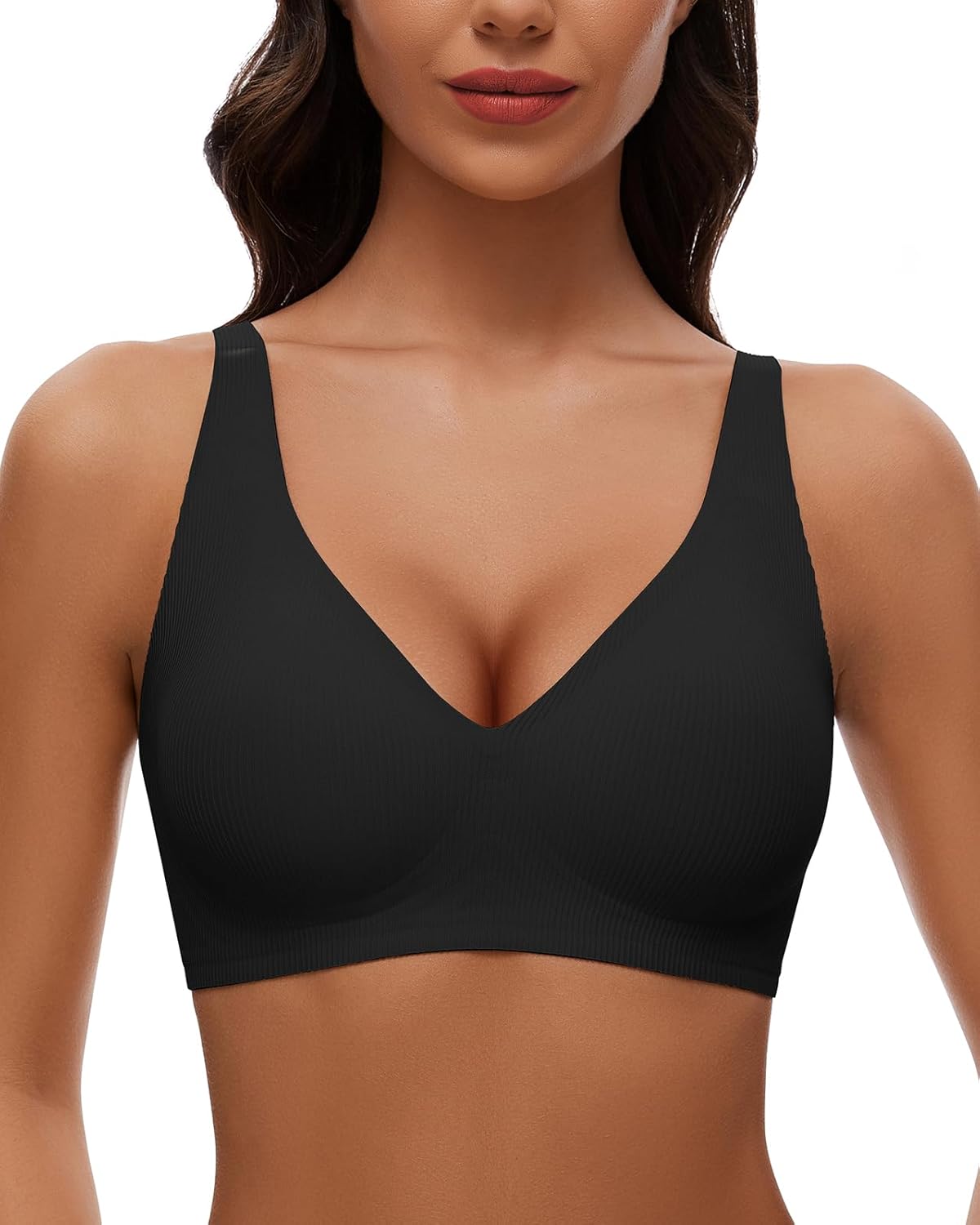 WOWENY Deep V Bras for Women No Underwire Wireless Push Up Bra Comfort Bralettes Seamless Plunge Bra with Support