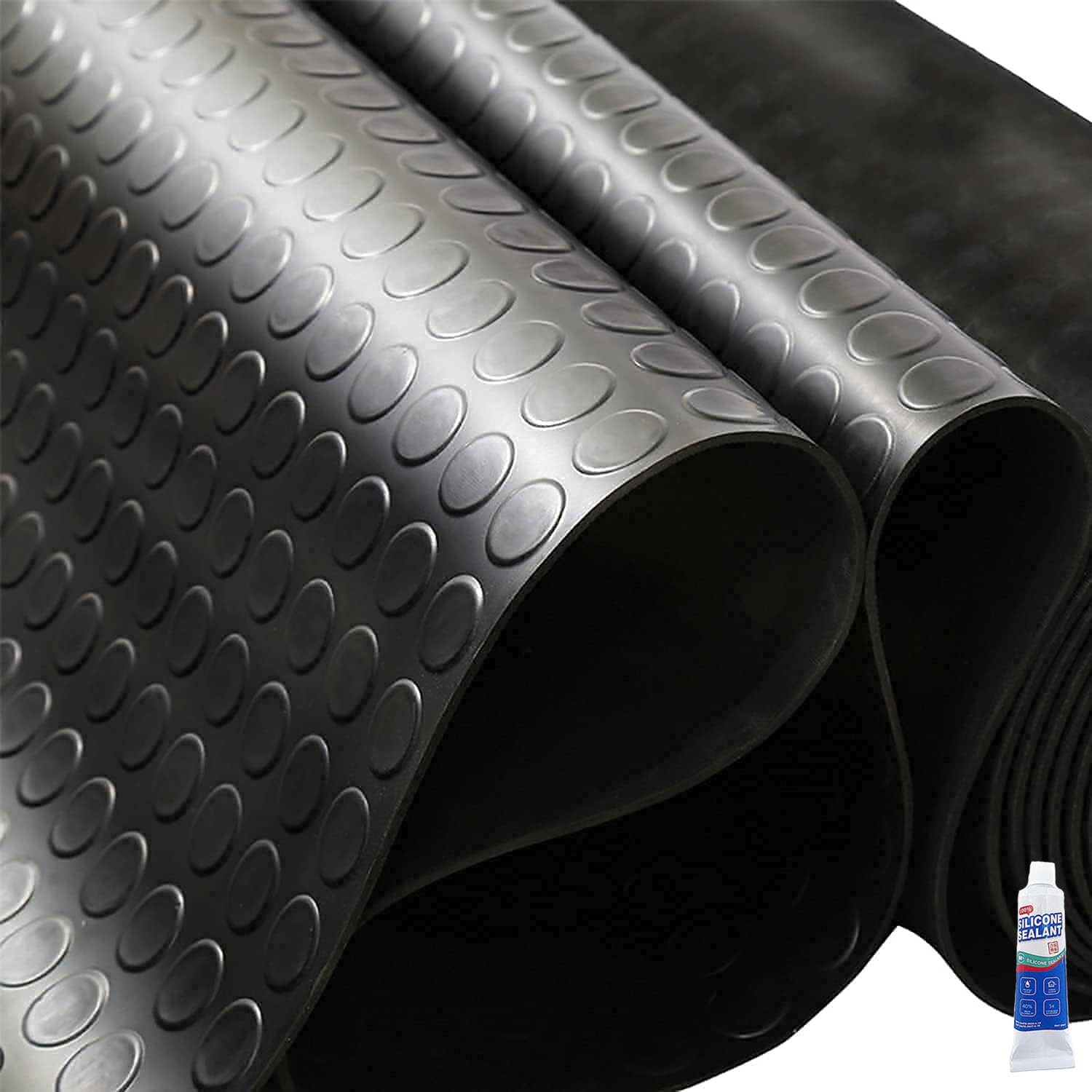 3mm Thin Coin-Grip Rubber Flooring Roll, 2X 4 ft Waterproof Anti Slip Mat, Multi-Purpose Easy Clean Floor Protector for Garage, Laundry Room, Gym, Kennel