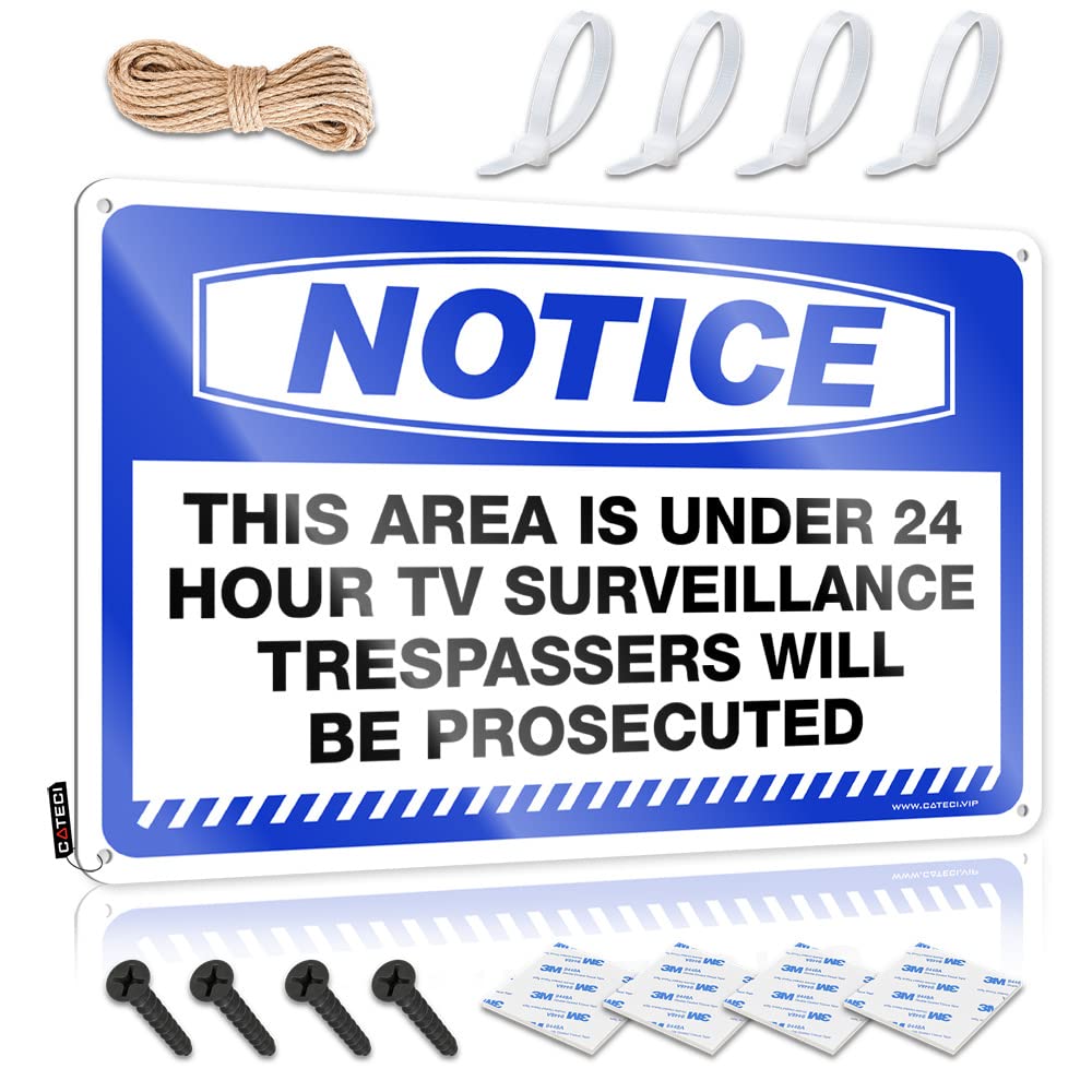 STWNVOITV Funny Metal Tin Sign For Bar Notice This Area Is Under 24 Hour Tv Surveillance Trespassers Will Be Prosecuted Tin Sign Metal Signs For Home Bar Metal Signs For Man Cave(20X30CM)