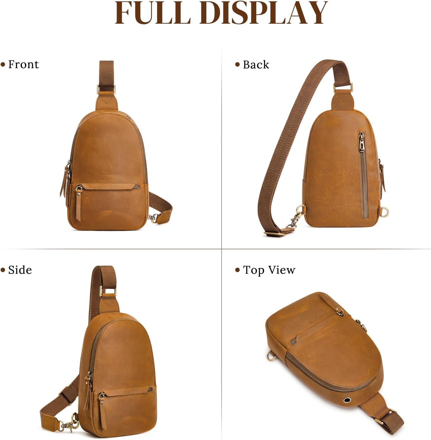 S-ZONE Leather Sling Bags for Women Men, Fanny Packs, Small Crossbody Purse Chest Bag with RFID Blocking