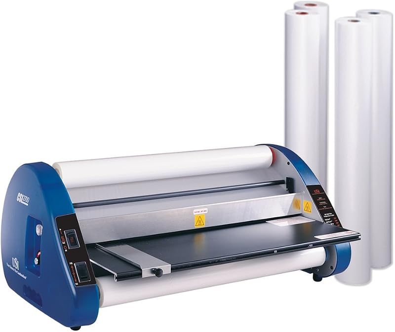 Kit laminador de rollo térmico (caliente) USI CSL 2700, lamina películas de hasta 27" de ancho y 3 mils de espesor, certificación UL, incluye 4 rollos de película transparente Opti premium de 27", 3 mil, la mejor garantía de 2 años de la industria