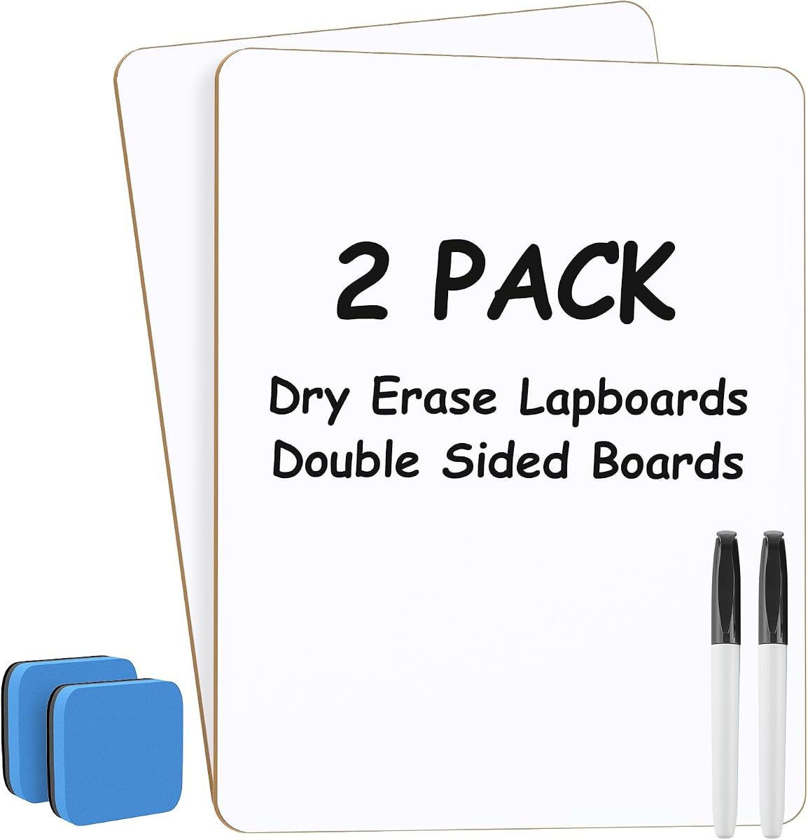 Double Sided Dry Erase Board, 9'' x 12'' Small White Board, 2 Pack | Reusable Double Sided Surface, Easy to Write and Erase, Portable Small Learning Board, Includes 2 Markers and 2 Erasers