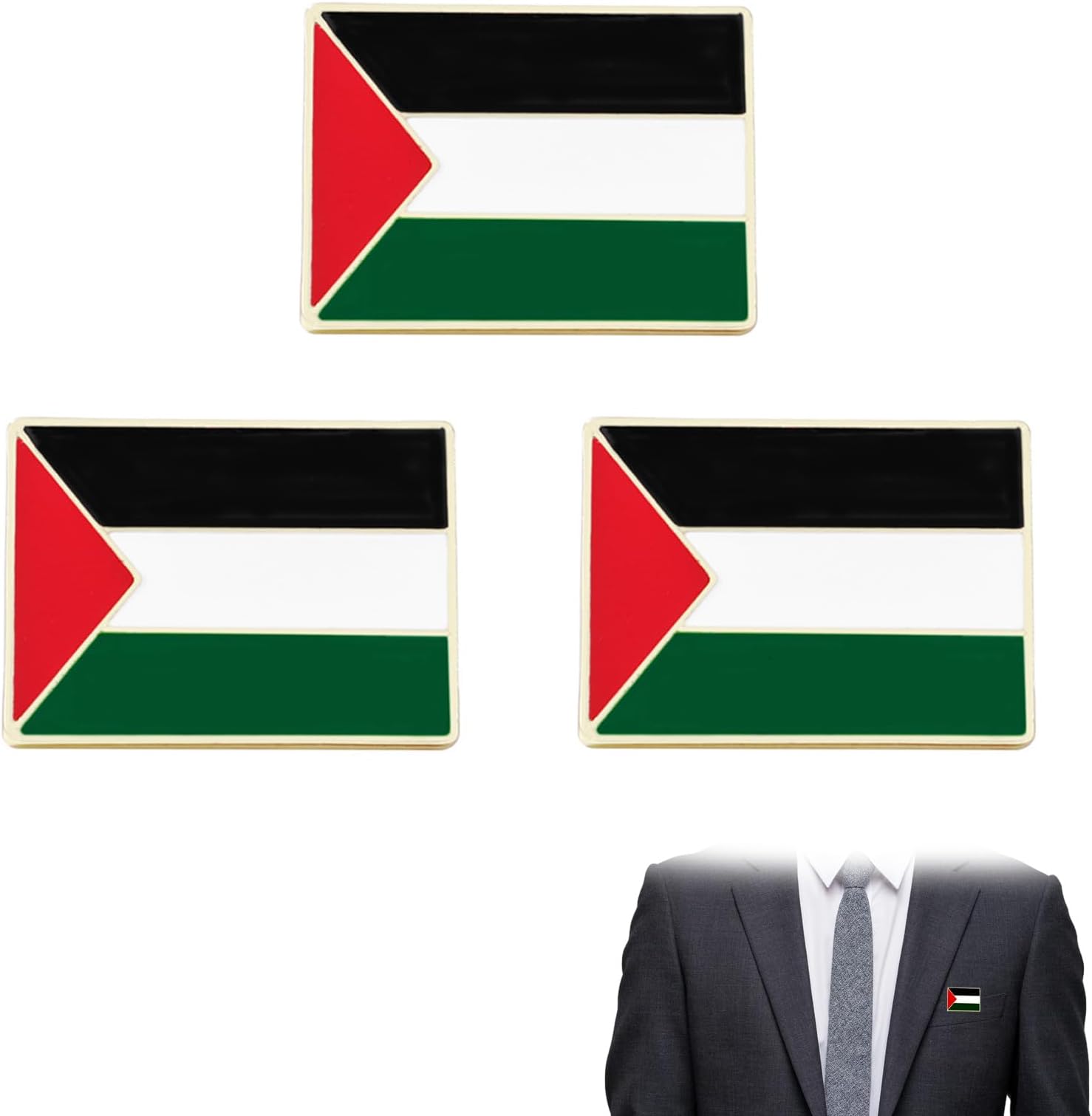 Fychuo Palestine Pin Badge, 3PCS Palestine Palestinian Flag Badge Pin, Palestine Friendship Lapel Flag Pins Small Palestine Badge Metal Alloy Souvenir Pin for Hat Clothes Backpack