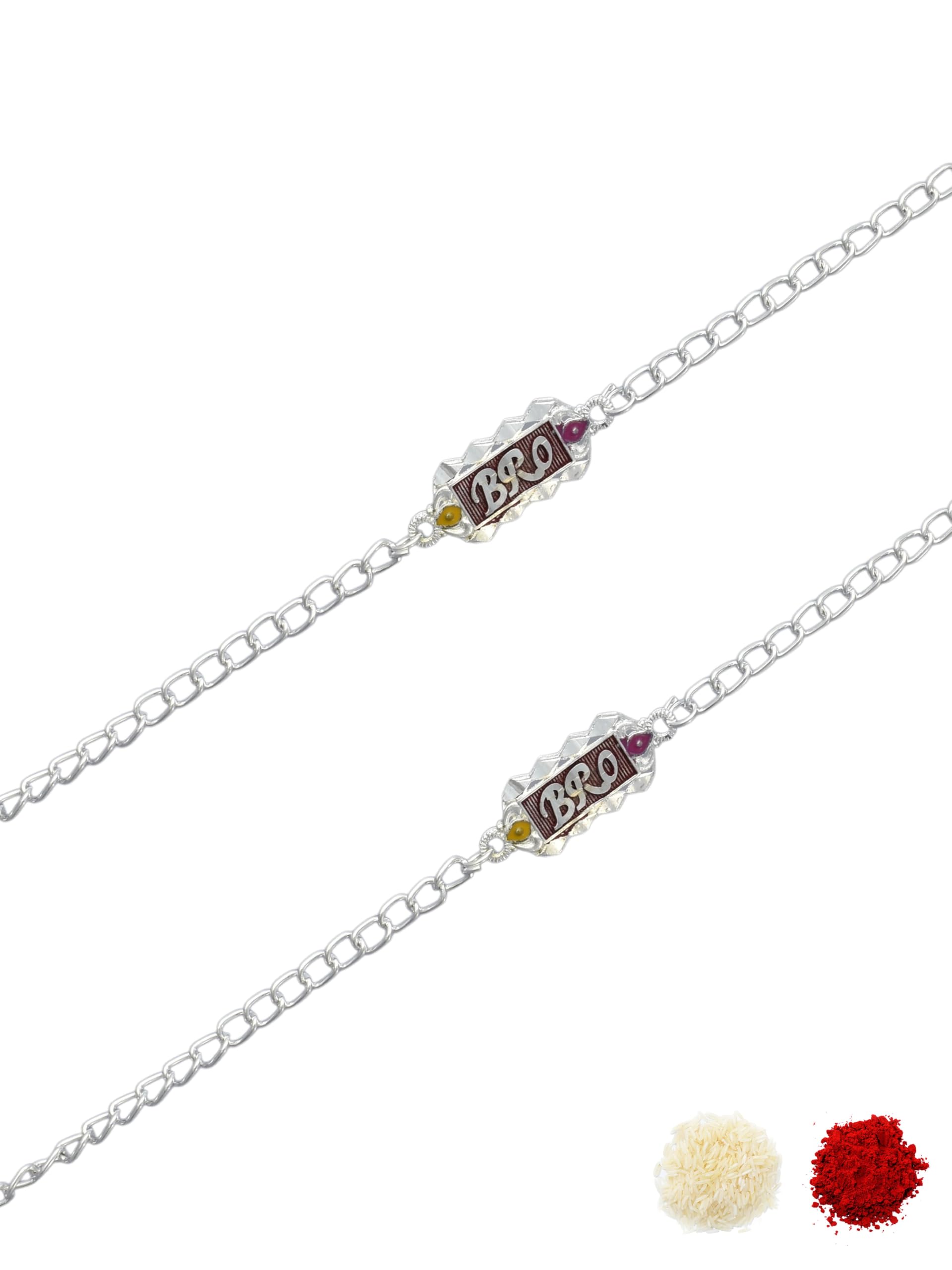 Premium Multi-coloured Minakari Finish Silver-Plated Pack of 2 Bracelet Type Chain Stylish Rakhi for Raksha Bandhan for Brother, Bhai, Bhaiya, with Roli Chawal and Greeting Card-103-image-41