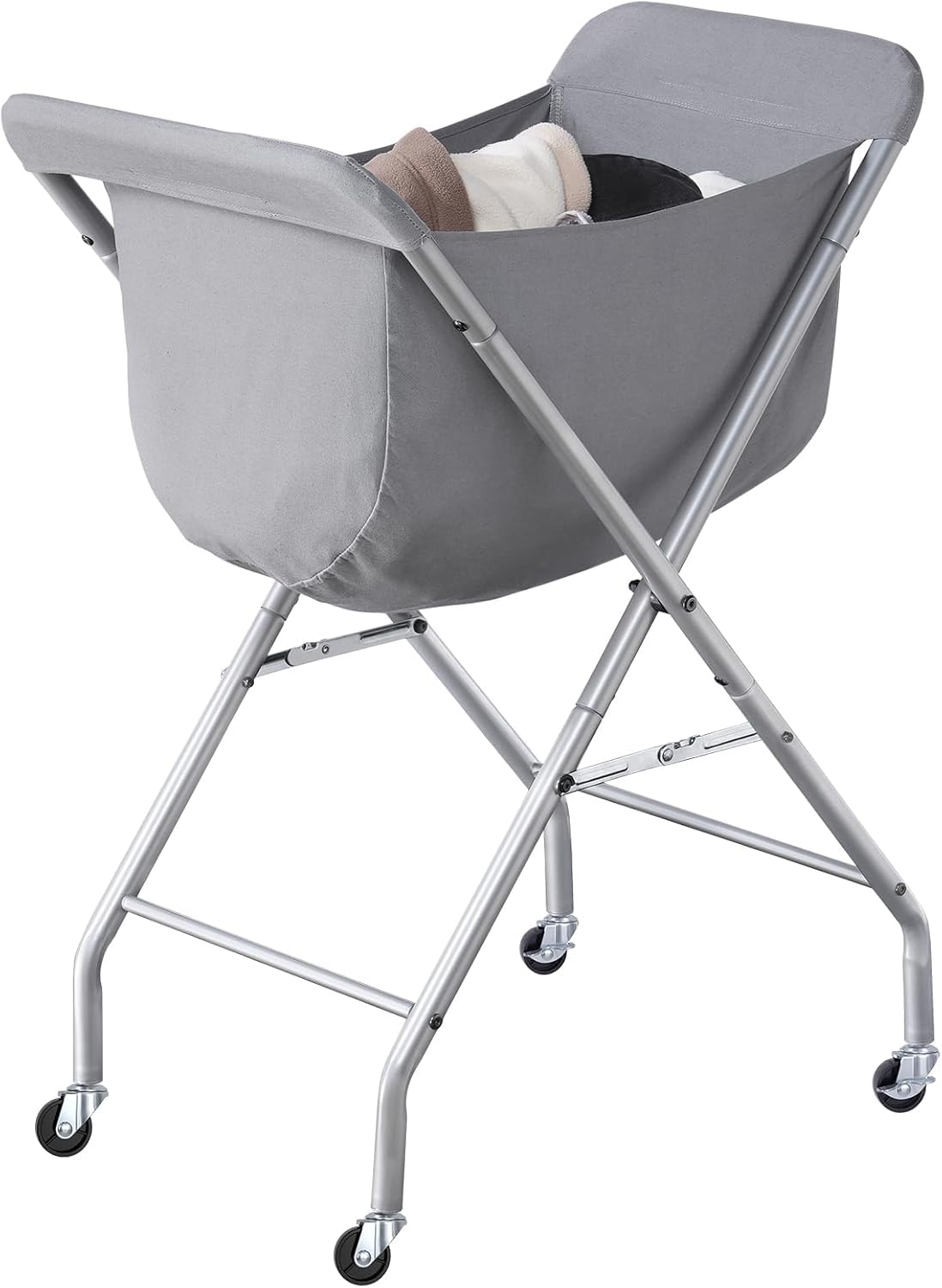 ELYKEN Laundry Cart with Wheels, 81cm H Easy Rolling Laundry Hamper with 52L Removable Liner Bag, Sturdy Metal Frame Clothes Basket with 4 Casters and 2 Brakes, Grey