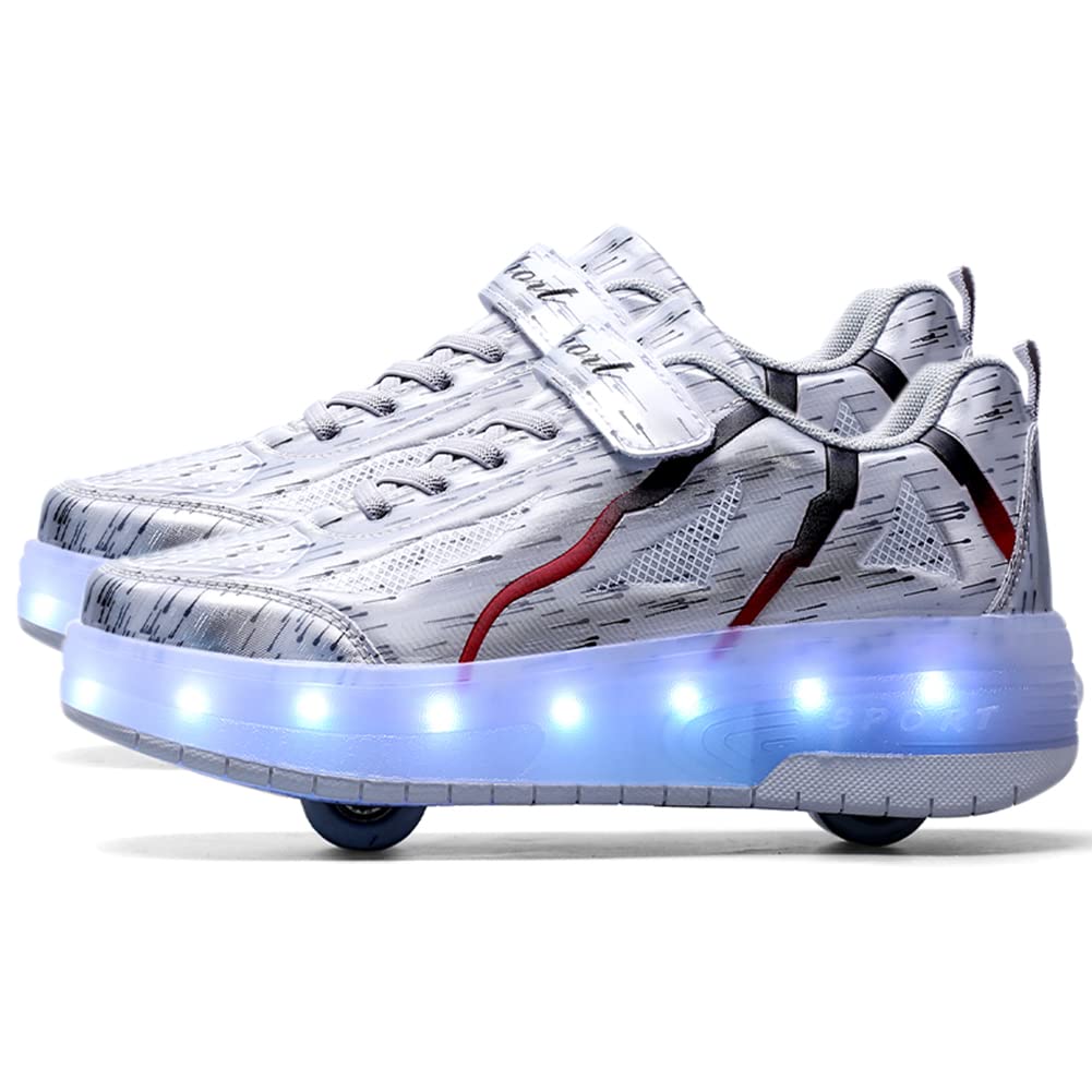 Kids Roller Shoes Shiny Led Light Up Sneakers USB Rechargeable Shoes with Wheels Roller Skates for Girls Boys Christmas Thanksgiving Birthday Best Gifts