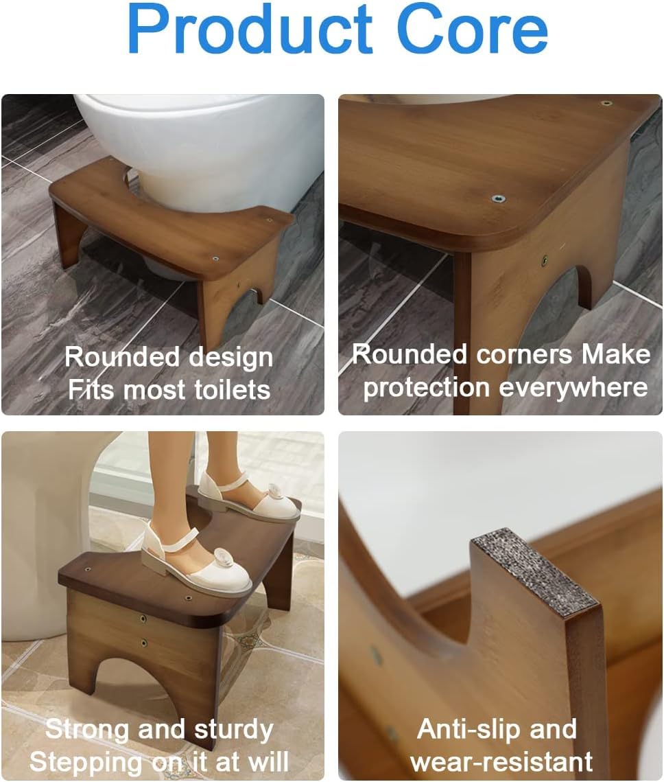 Sgabello WC In Bambù Pieghevole, 40x25x18 Cm, Design Ergonomico Per Adulti E Bambini