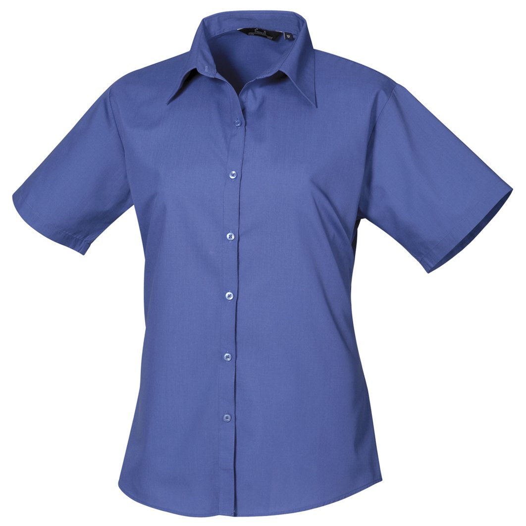 Premier Workwear Ladies Short Sleeve Poplin Blouse Royal Blue 14