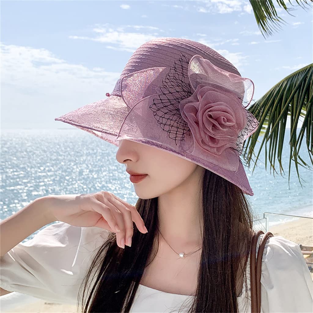 Cappello da Pescatore da Spiaggia Fresco con Paralume per Esterno in Organza di Pizzo con Fiore Estivo Nuovo