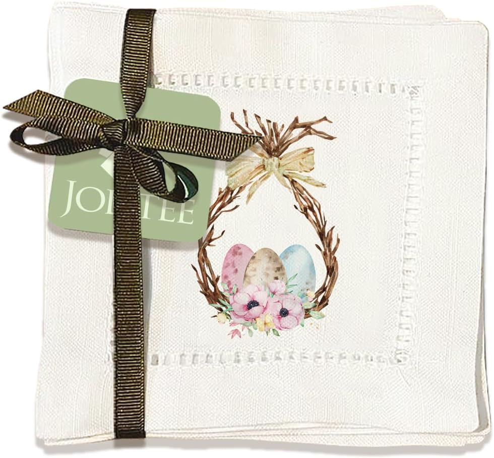 Jolitee Decorative Hemstitch Cocktail Napkins, 6"x6" Washable Linen-Like Cloth Napkins, Handmade for Entertaining and Everyday Use (Mr and Mrs)