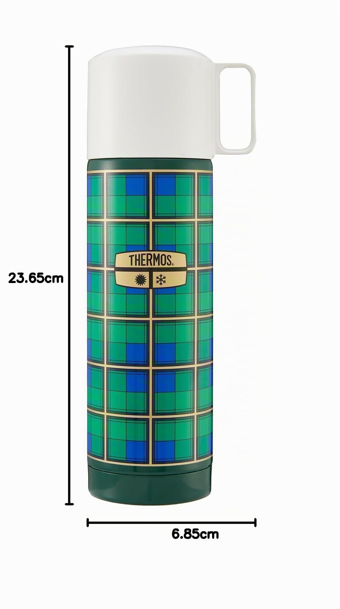 THERMOS REVIVAL BEVERAGE BOTTLE Bouteille isotherme, en acier inoxydable, verte, rétro, 0,50 l, avec gobelet, chaude 18 h/24 h froide, passe au lave-vaisselle, entièrement étanche, sans BPA
