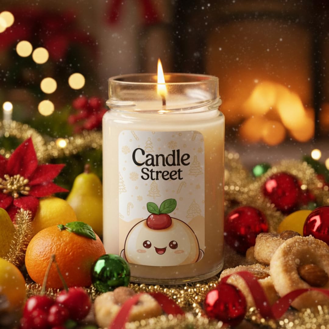 Candle Street Zapachowa świeca marcepanowa 500 g, migdał, miód i karmel, kolekcja słodkich świąt Bożego Narodzenia, duża świeca ze szkła premium, palenie 120 godzin, idealny prezent na Boże Narodzenie