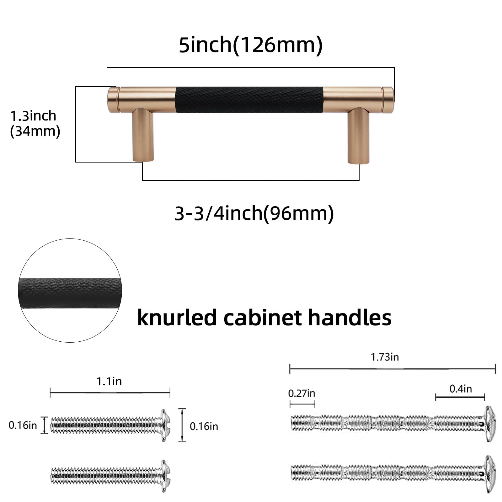 Confezione da 10 maniglie zigrinate in rame nero e champagne da 25,4 cm, moderne maniglie per armadietti da cucina con ferramenta per cassetti
