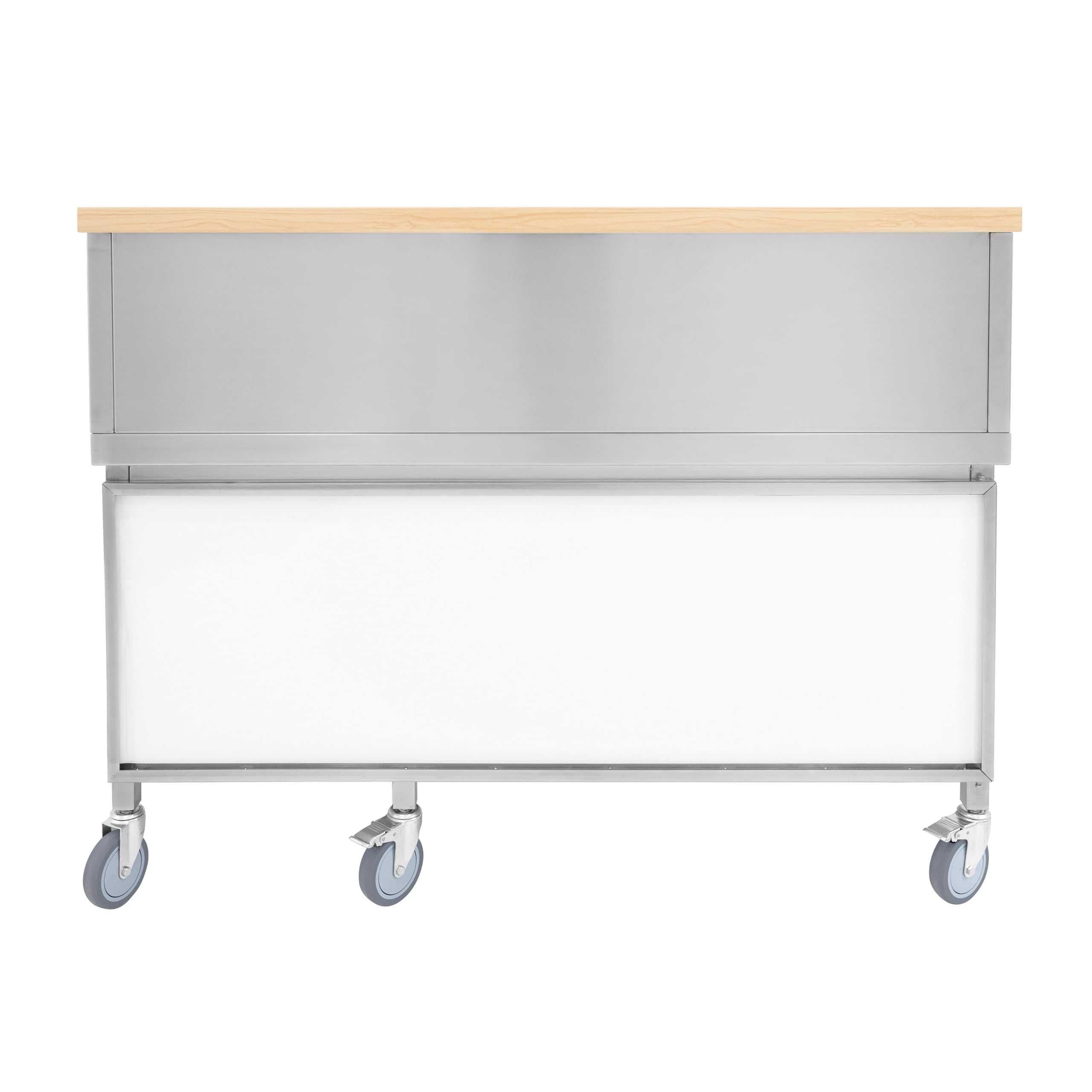 Postazione Mobile Cocktail Acciaio Inox Bancone Effetto Legno Ghiaccio Isolato 62L Lavello Integrato Mensole Doppio Livello Speed Rail Contenitori Gastro Portacoltelli Lavagna Magnetica e Shaker