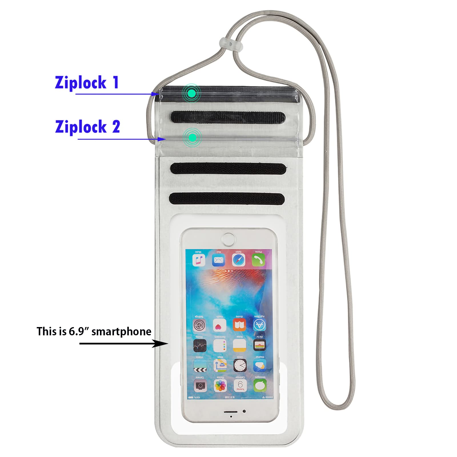 Baikeen - Custodia impermeabile IPX8 per iPhone 14+/13 Pro12 Pro/Xs Max/XR (6,9 pollici), argento