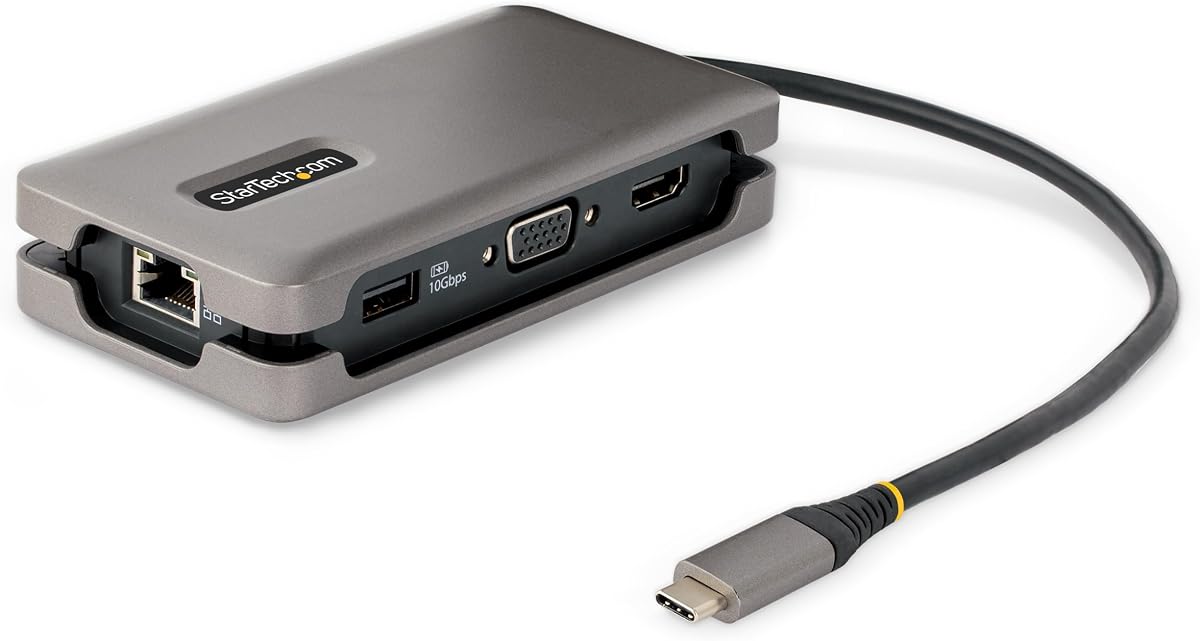 StarTech.com Estación de Acoplamiento USB-C para MacBook Pro M1 M2 M3 M4 y Windows, Vídeo 4K 60Hz HDMI o VGA 1080p, Hub USB 10Gbps, Carga de Portátil de 100W, GbE, Cable de 30cm
