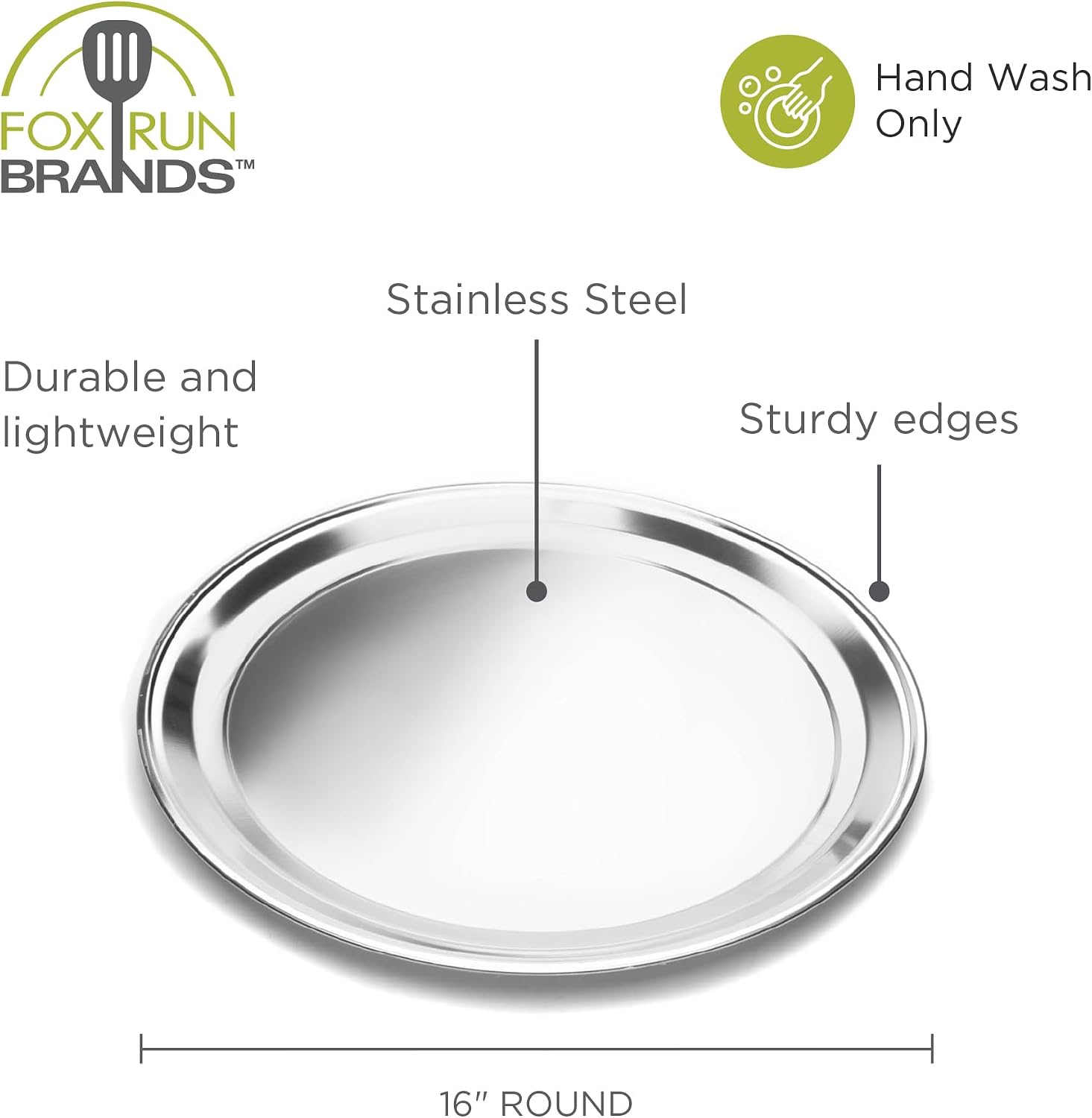 Fox Run Pizza Pan, Stainless Steel, 16" Round Tray