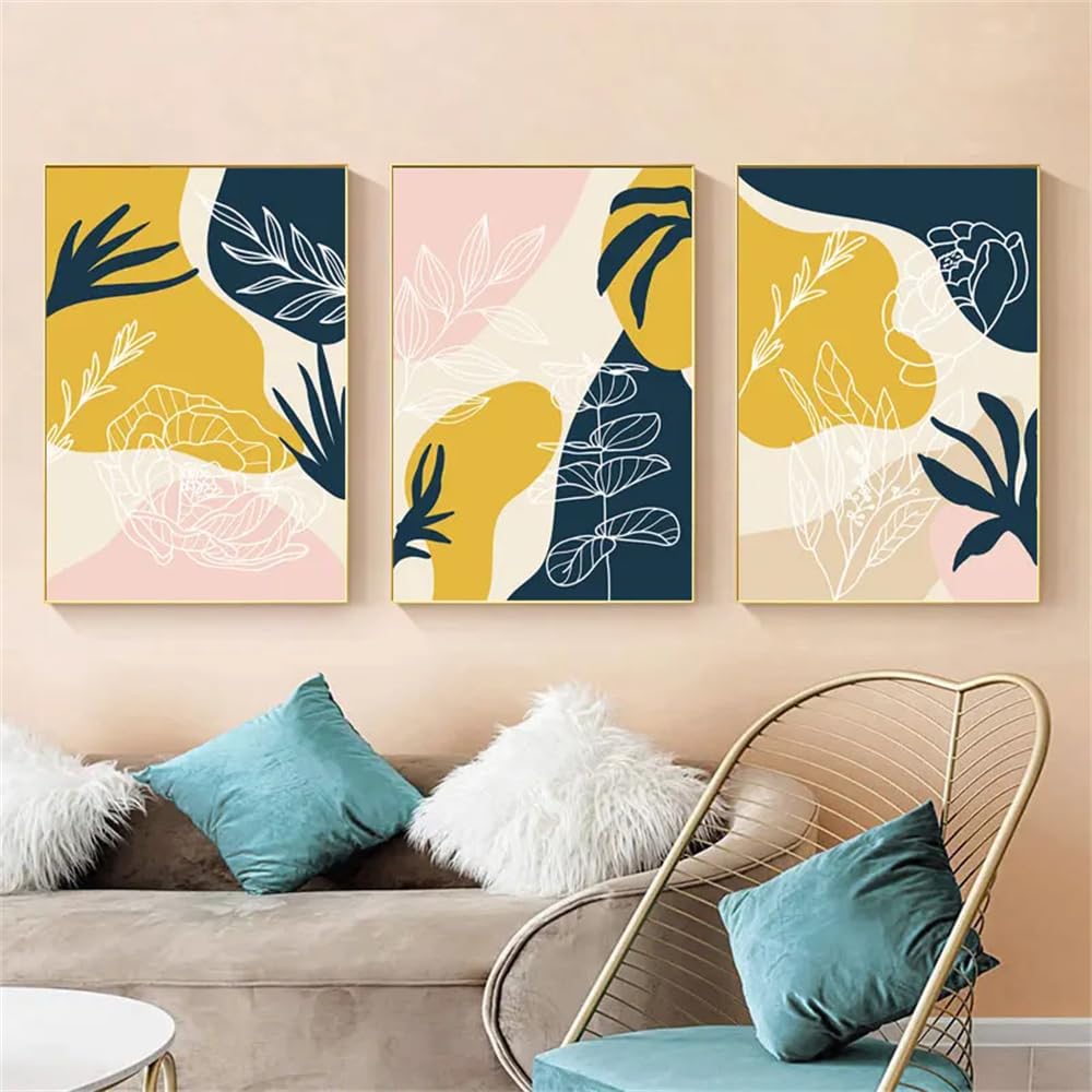 WBYZAC Botanical Posters-Wall Art Boho Geometry Leaf Plant Canvas Painting Nordic Posters and Prints Wall Pictures for Livingn Room Kitchen Home Decoration-60 * 70cm*3PCS (No Frame)