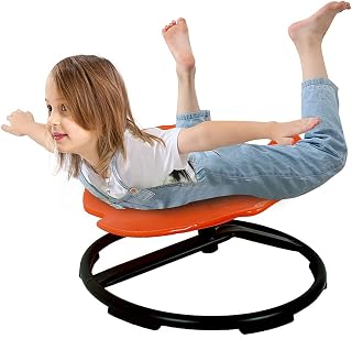 E-Solem Autism Kids Swivel Chair, Carousel Spin Sensory Chair, Training Body Coordination, Sensory Spinning Chair Wobble Chair for Kids Metal Base Non-Slip Small Chair, Age 3-9 (Orange)