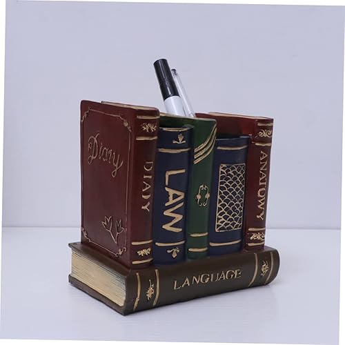 Miniatura 7 de Ciieeo Soporte para cepillos de dientes para libros falsos, organizador de escritorio, estantería de madera, soporte para brochas de maquillaje,