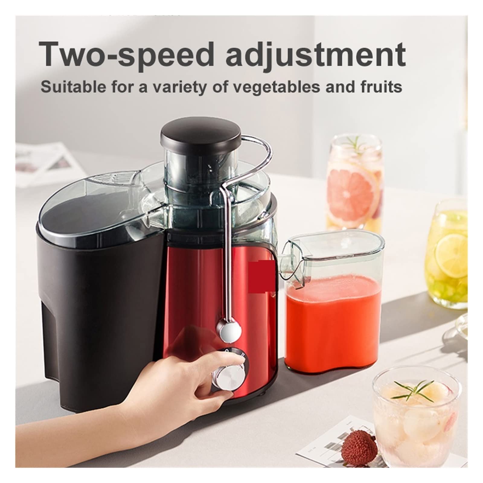 Spremiagrumi 550ML Vite Pressa a Freddo Estrattore Senza Filtro Facile Lavaggio Spremiagrumi Elettrico Macchina Grande Calibro Rosso 220V-240V (Colore : TJ06A-400, Dimensioni : UK_
