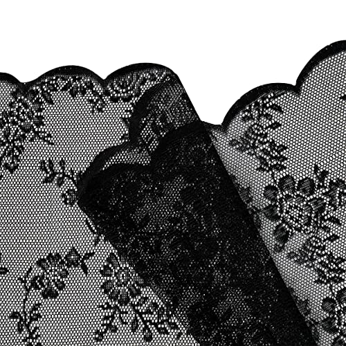 Black Lace Curtains For Bedroom 84 Inches Long Elegant French Rose Embroidered Sheer Curtain Panels Durable Floral Lace Fabric Grommet Window Treatment Drapes For Living Room, 55" W 2 Panels #TOP4
