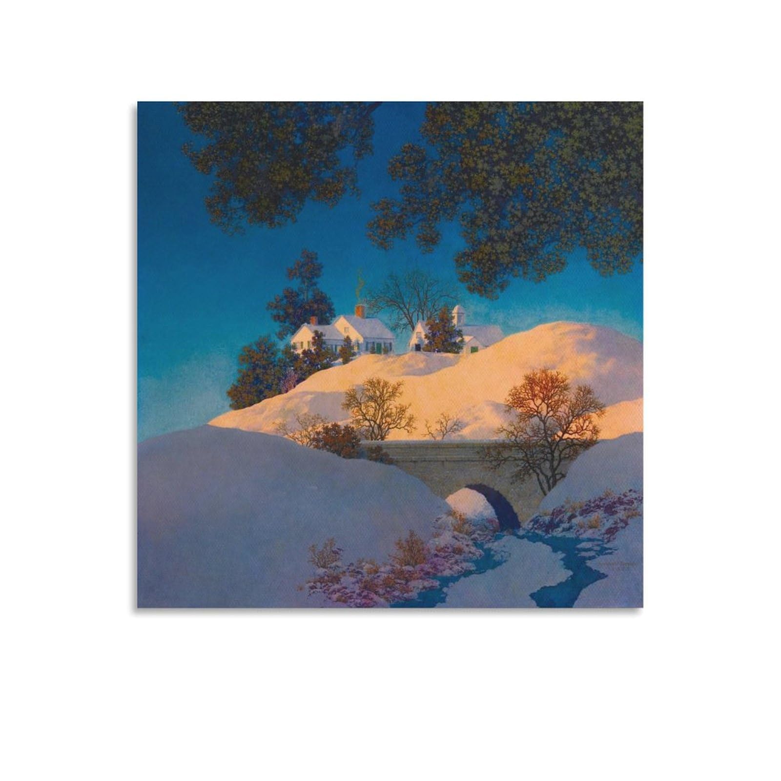 Tableau Maxfield Parrish maison enneigée, impression d'art sur toile - 6