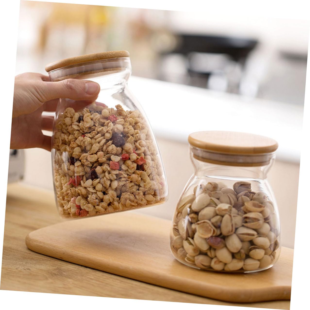 DOITOOL Contenedores de Vidrio Borosilicato 2 Piezas 1000ml para Almacenamiento y Conservación de Alimentos Tapa de Silicona y Base Plana para Escritorio