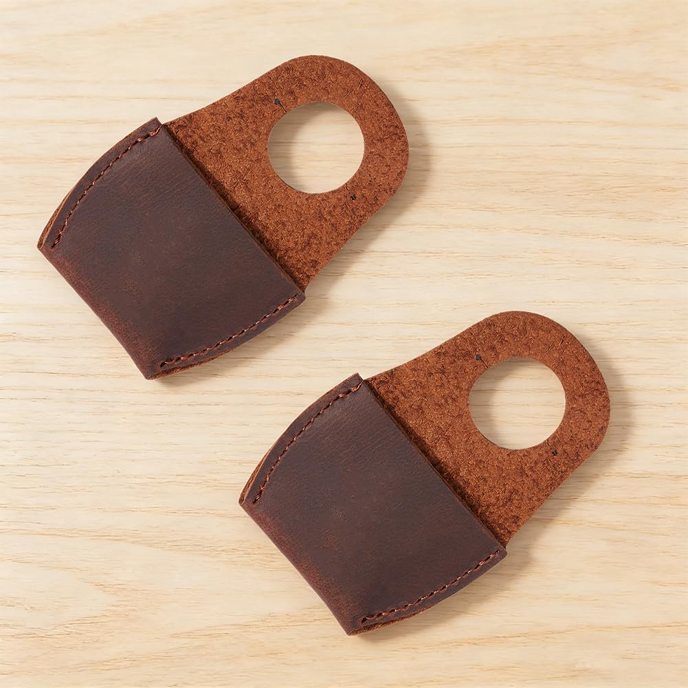 2 Pieza de Protector de Pulgar de Cuero Genuino para Tallado de Madera, Protector de Dedos de Piel de Vaca, Tapa de Pulgar de Cuero de Grano Completo Negro Y Marrón, Accesorio