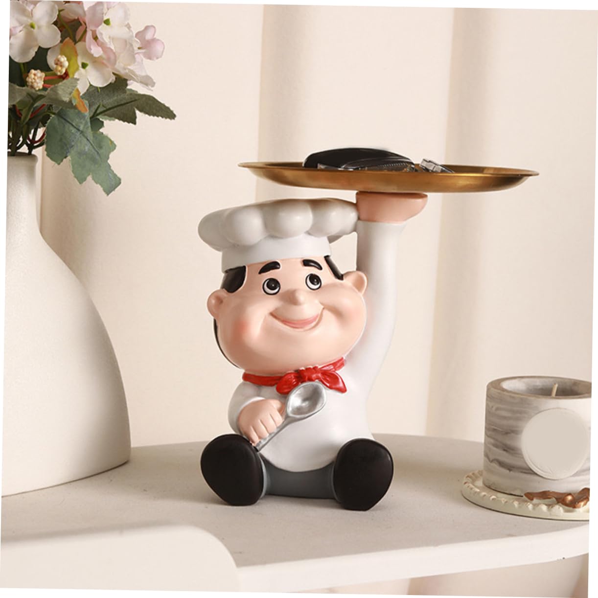 Alipis Vassoio Portaoggetti in Resina Robusta Con Statua Di Chef Porta Chiavi Porta Gioielli Per Soggiorno O Cucina.
