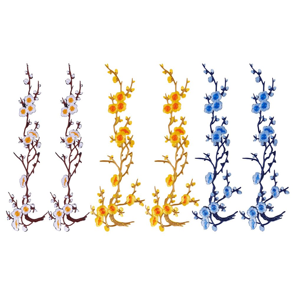 Écussons brodés fleurs de prunier thermocollants pour mercerie créative robe et sac