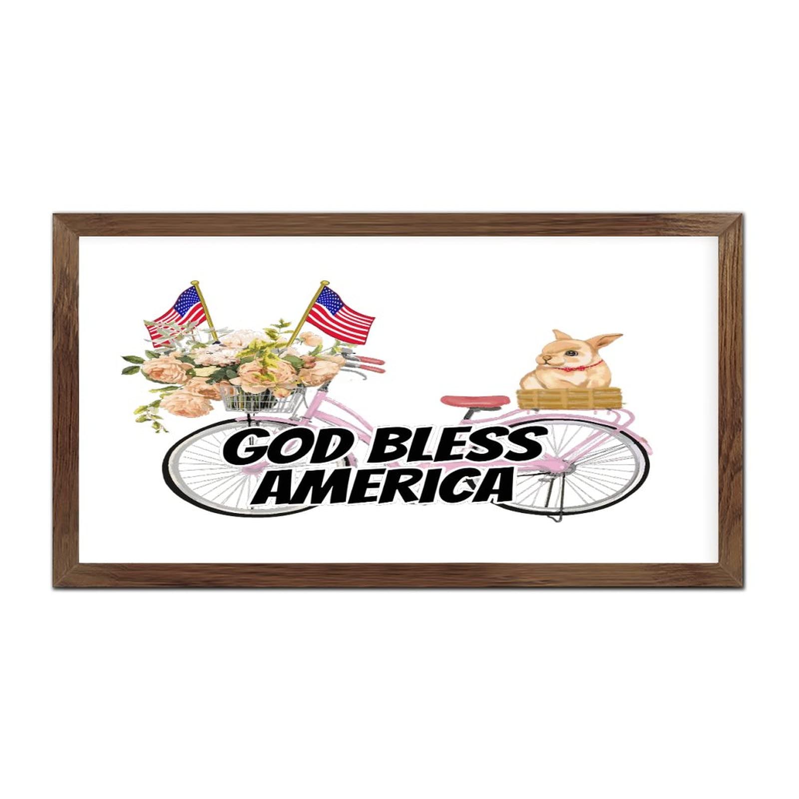 Décoration murale en bois God Bless America panneau encadré 30x56 cm