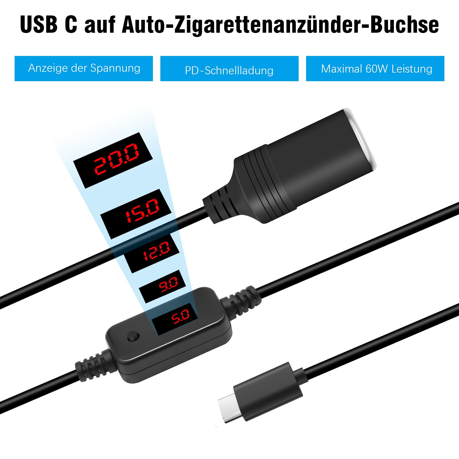Adapter USB C 12V 60W do Auta, Dashcam, GPS