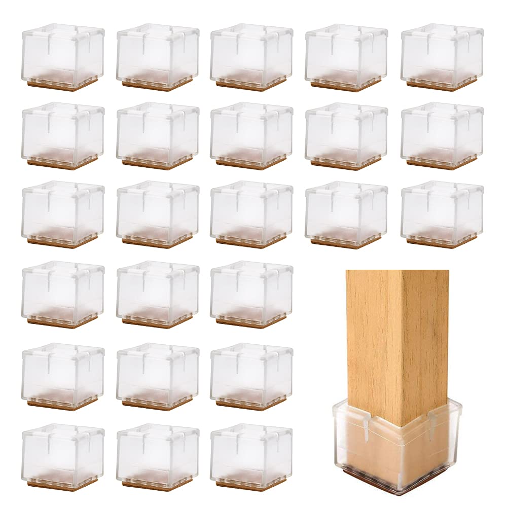 Coqlycot Silicone Furniture Feet Pads,24Pcs Square Chair Leg Caps with Felt Pads Table Cover Floor Scratches Protectors for Square Leg (For 49-55mm Square Leg)