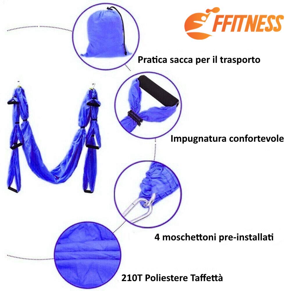 FITNESS Altalena Yoga | Yoga Swing antigravità | Amaca Aerea per Asana Yoga in Materiale Super resistentie - Nylon taffettà 210T