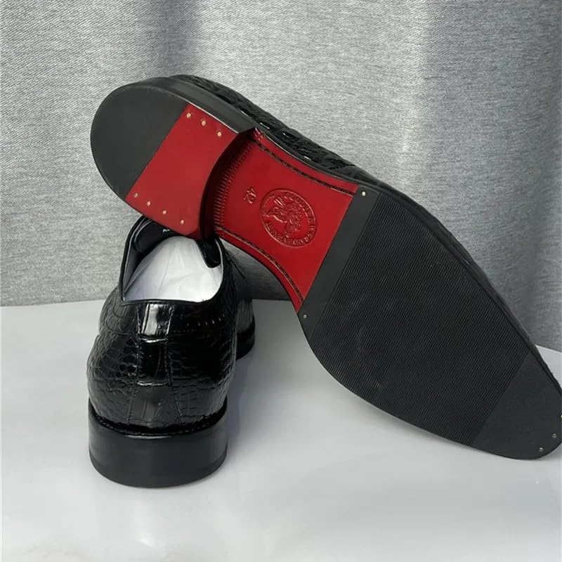 Generic Authentic Crocodile Skin Square-Toe Design Businessmen Dress Shoes Genuine Alligator Leather Handmade Male Lace-up Oxford Shoes, Black4