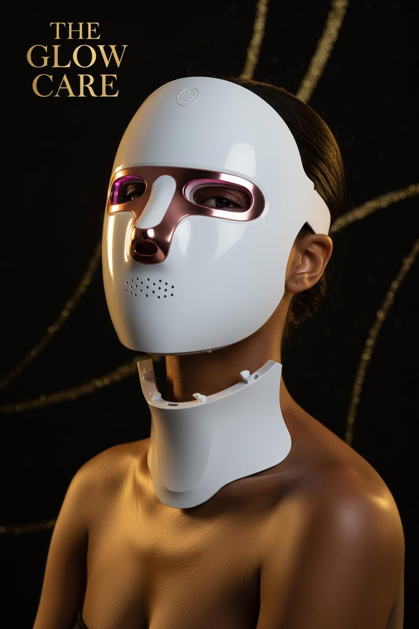Masque LED Visage et Cou 7 Couleurs The Glow Care, Luminothérapie Anti-Rides Anti-Acné Anti-Taches, Appareil LED Rechargeable USB, Soin Professionnel Maison, Certifié CE