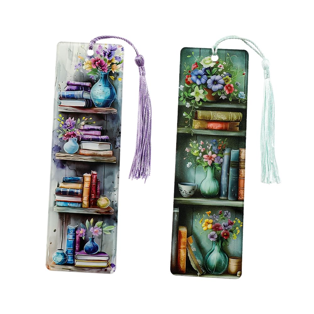 Colorful Art Flower Bookshelf Bookmark - Romantic Artsy Vibe Bookmarks, Perfect Reading Gift for Book Lovers, Bookworms and Friends (2pcs/Set A)