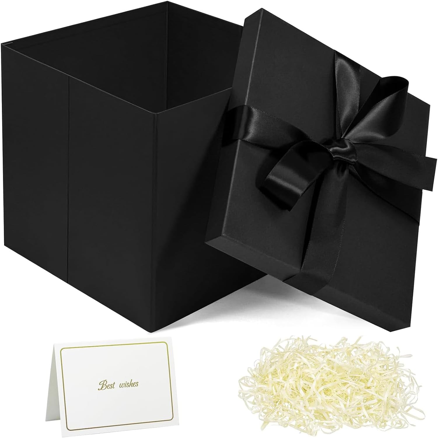 Corsiampoo Large Black Gift Box 10x10x10 Inches, Gift Boxes with Lids and Ribbon for Birthdays, Thanksgiving Day, Graduations, Anniversaries, Christmas, Halloween, Valentine's Day