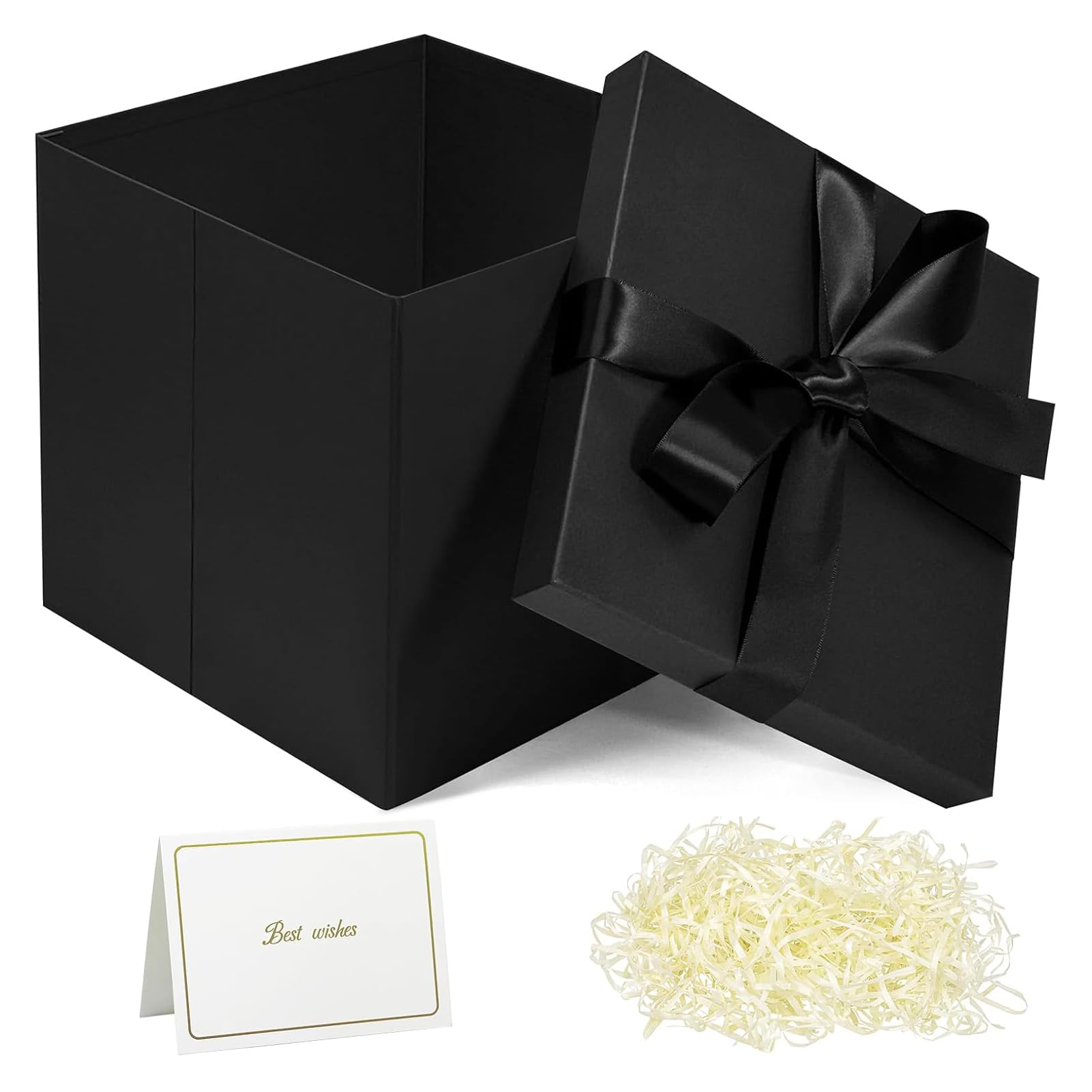 Large Black Gift Box 10x10x10 Inches, Gift Boxes with Lids and Ribbon for Birthdays, Thanksgiving Day, Graduations, Anniversaries, Christmas, Halloween, Valentine's Day