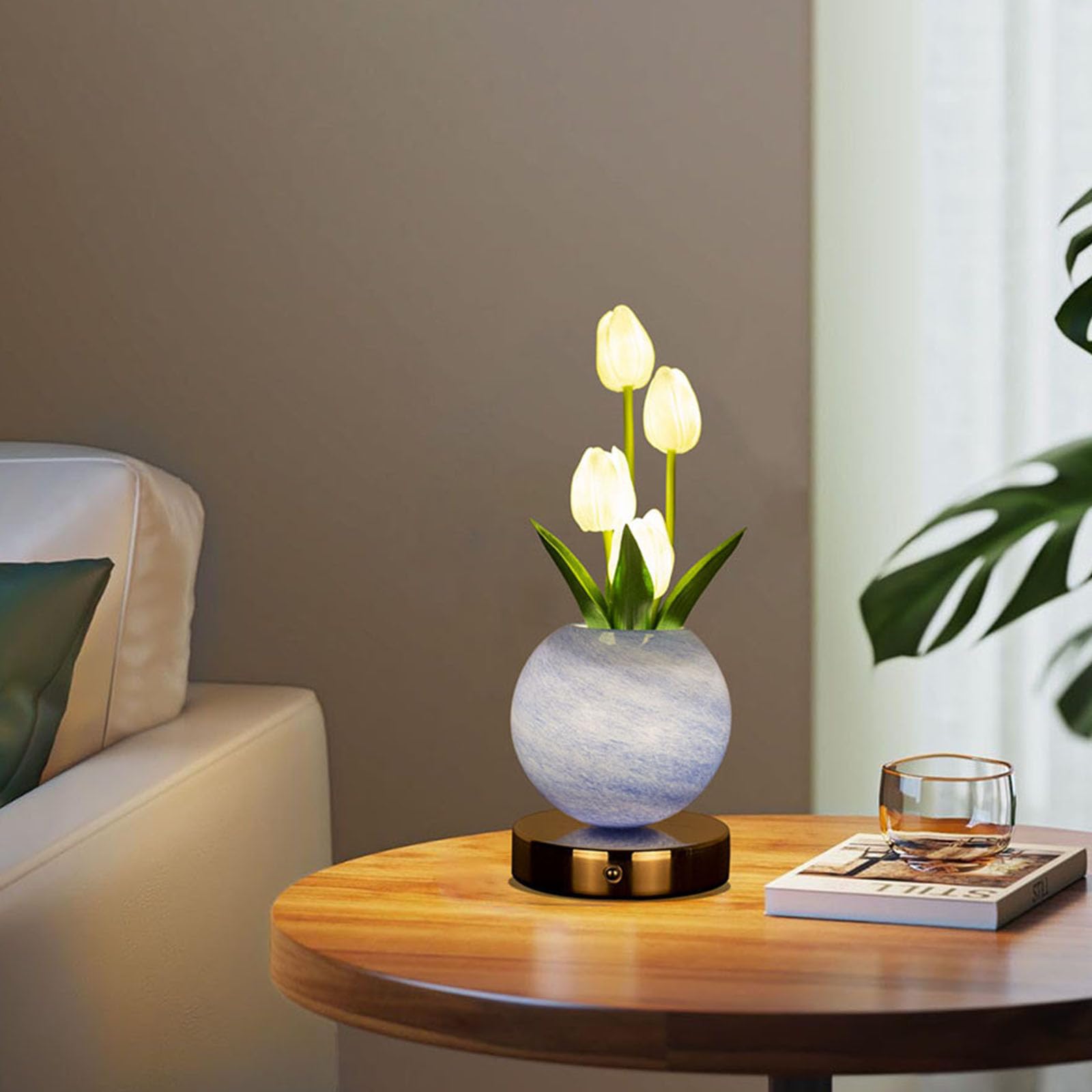 Práctica lámpara de flores con colocación flexible, color blanco