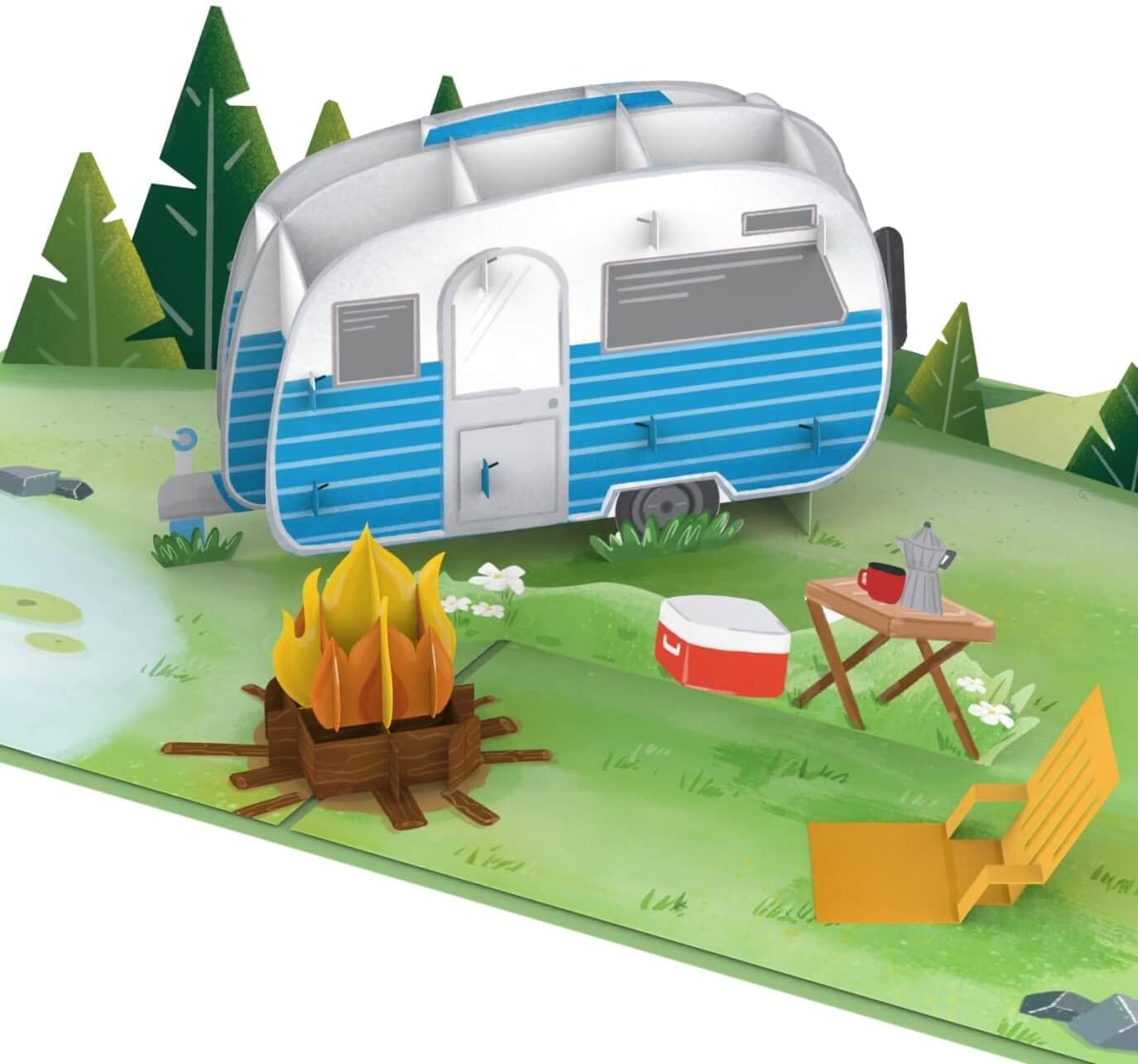 papercrush® PopUp Card, Camping with Caravan, 3D Birthday Card or